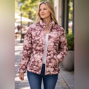 🌟SOLD🌟Columbia Women XL WHITE OUT OMNI HEAT Jacket Zippered Hand Pockets Pink